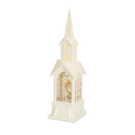 MELROSE INTERNATIONAL Melrose International 72827DS 16.25 in. Church Snow Globe with Angel Plastic - White & Silver 72827
